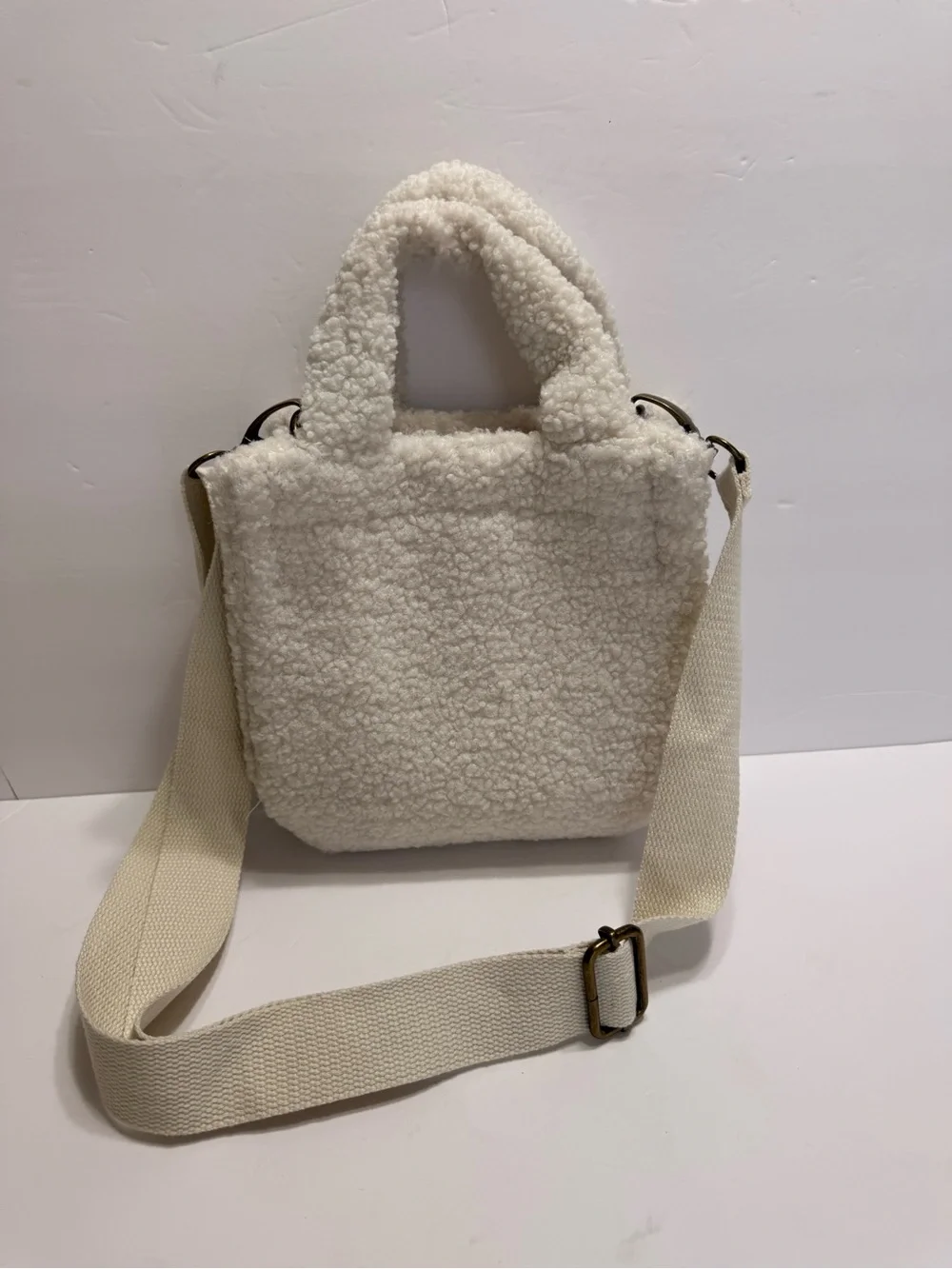 American Eagle Cream Sherpa Tote Bag with Crossbody Adjustable Strap